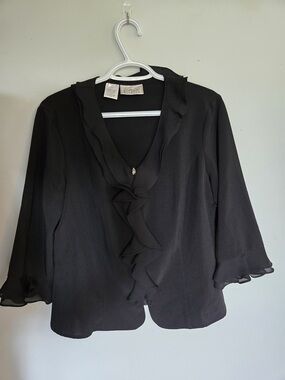 Carol Rose Black Ruffle-Front Blouse